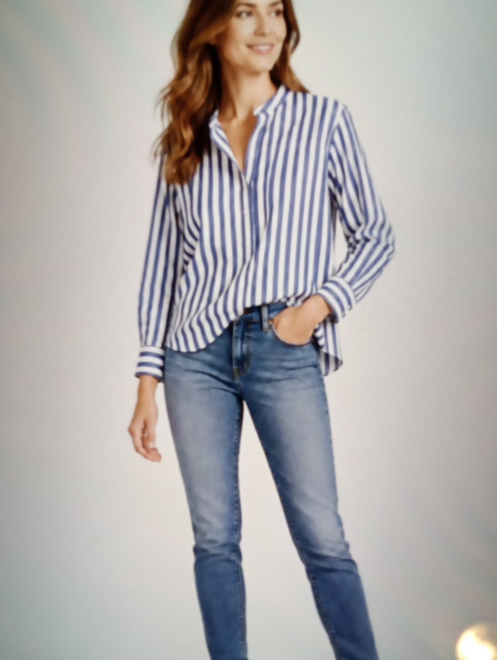 J. Crew Band Collar Popover Tunic Bold Stripe Cotton Office Preppy Shirt Sz 8